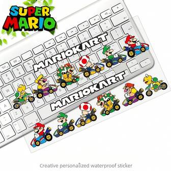 Super Mario 超级马里奥主题创意贴纸，适用于汽车、包包、电脑、家居装饰等，反光防水材质，可遮盖划痕和污渍，也非常适合生日、感恩节、圣诞节、主题派对和家居装饰。