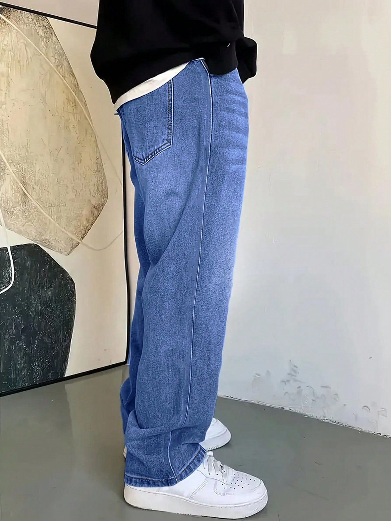 بنطلون جينز كاجوال أزرق للرجال، ملابس يومية عصرية