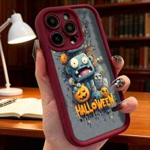 Cubierta de teléfono con diseño de Halloween, color negro, estampado de zombi divertido con calabazas y texto HALLOWEEN, ideal para fiestas temáticas y temporada de Halloween Para la colección de manzanas Galaxy s25 - Negro - Ver 6