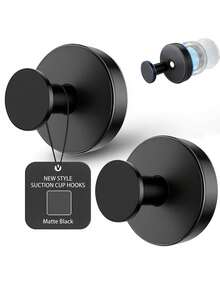 1/2pcs Powerful Suction Cup Stainless Steel 304 Hooks For Bathrooms And Kitchens, Featuring Vacuum Technology For Wall-Mounted Towel Hooks With A Load Capacity Of 6.8Kg, Suitable For Smooth Surfaces Like Glass, Mirrors, And Tiles, Waterproof And Rust-Resistant In Matte Black, Ideal For Storing Bath Balls, Bathrobes, And Coats.
