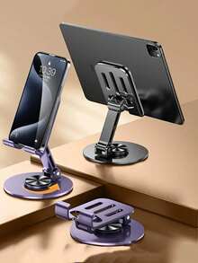 1pc 360° Rotating Universal Metal Phone & Tablet Stand - Waterproof, Shock-Absorbing, Adjustable And Compact - Durable Iron Structure, Smooth Rotation And Long-Lasting Use