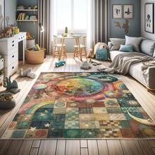 Retro Mid Century Abstract Pattern Rug On Ivory Background, Dark Orange And Reseda Green, 4' X 5' 5", Ideal For Bedroom, Dorm And Living Room - Multi Color - View 5