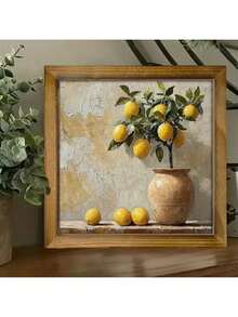 1pc/2pcs Bohemian Style Wooden Lemon Tree Art Sign, Fruit Themed, Suitable For Home, Kitchen, Office, Garage Decor, No Power Or Battery Needed, Ideal Holiday Gift, 8x8 Inches, Lemon Decor - Multicolor-sawtooth Hook - View 6