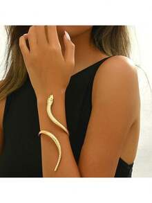 1pc Women's Minimalist Geometric Line Open Cuff Bracelet, Gold Color Jewelry For Daily Wear - Gold - View 3