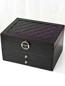 三层大容量珠宝收纳盒，便携式珠宝收纳盒，梳妆台带抽屉珠宝收纳盒，礼品皮革珠宝盒，精美展示包装收纳容器返校