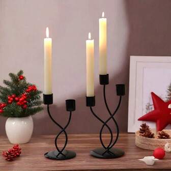 1pc Gold & Black Single/Double/Triple Head Iron Art Candle Holder, Elegant Wavy Candle Holder, Christmas Theme Tabletop Decor, Home Dining Table, Holiday Party, Wedding Anniversary Centerpiece, Christmas Decorations, Christmas Gifts
