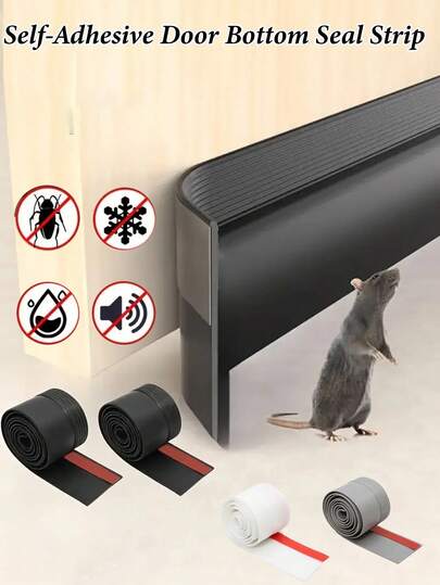 Self-Adhesive Door Bottom Seal Strip - Noise Reduction, Windproof, Insect & Smoke Proof, Dustproof Plastic Door Stopper, -Draft Stoppers For Doors, Door Seal, Modern Door Accessory, Durable Rubber Strip, Home Improvement, Minimalist Design, Sturdy Construction, Homeowners