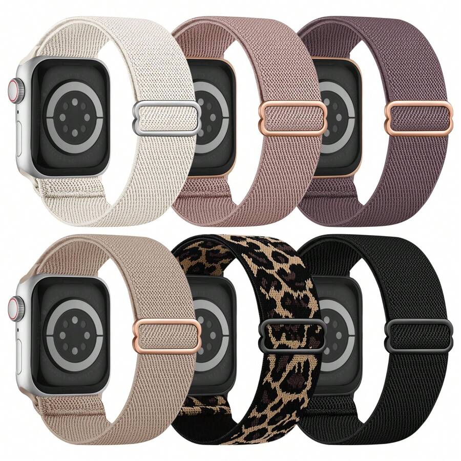 6 Packs Stretchy Solo Loop Band Compatible With Apple Watch Band 45mm 46mm 44mm 42mm 49mm 41mm 40mm 38mm Men Women, Braided Elastic Nylon Strap Compatible With IWatch Series 10 9 8 7 6 5 4 3 11 SE SE 2/3 Ultra Ultra 2