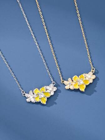 1pc S925 Sterling Silver Minimalist Niche Luxury Drip Glaze Flower Necklace For Women