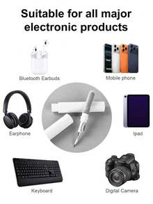 3in1 Electronics Cleaning Kit - Multi-Functional Pen With Soft Brush/Flocking Sponge/Metal Tip For Earbuds, Charging Cases & Devices, Removes Dust, Earwax & Grime, Compact & Portable - Multicolor - View 3