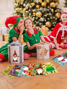 20 pezzi Adesivi per gioco di Natale "Crea una faccia", adesivi natalizi per bambini con Babbo Natale, albero di Natale, pupazzo di neve, renna, per regali di feste natalizie - Multicolore - Visualizzare 9