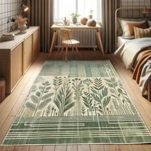 Retro Mid Century Abstract Pattern Rug On Ivory Background, Dark Orange And Reseda Green, 4' X 5' 5", Ideal For Bedroom, Dorm And Living Room - Sampanye Hijau Laurel - View 2