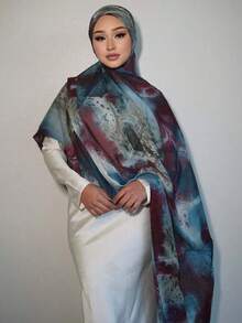 1pc Women's Bohemian Style Watercolor Floral Print Hijab Alternative, Autumn/Winter Street Style Unisex Scarf, Suitable For Daily Wear