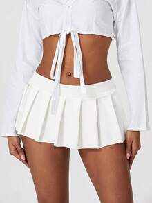 Women's Mini Pleated Skirts Sexy Cute Y2k High Waist Stretchy Club Tennis Skater A-Line Skirt - trắng - Xem 3