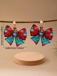1 对亚克力圣诞蝴蝶结吊坠耳环 - 冬季雪人雪花耳环 - 适合女士和女孩的节日珠宝礼物 - 蝴蝶結耳環 - 查看 3