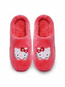 Sanrio Kuromi y Hello Kitty y Cinnamoroll Mujer Cerrado Dedo del pie Encantador Cálido Antideslizante Plano Zapatillas de felpa Adecuado para el hogar en invierno, Zapatos Sanrio, Zapatillas de felpa, Zapatillas esponjosas de invierno - Rojo - Ver 8