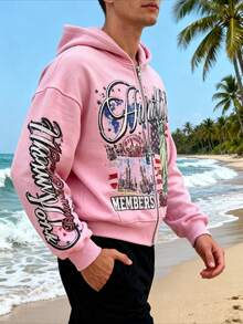 Streetwear Zip-Up Hoodie | Unisex Oversized Graphic Pullover | Y2K Vintage Style - Hồng - Xem 3