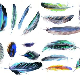 Adesivi di piume vivaci per laptop, telefono, quaderno, chitarra, skateboard - glitter, arcobaleno, finitura opaca, autoadesivi, monouso, materiale PET, varietà di colori e forme, adesivi carini