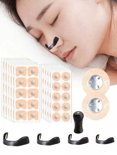 60 piezas Juego de dilatadores nasales y tiras nasales - Mejora el flujo de oxígeno y mejora ligeramente el sueño, tiras nasales ligeras y antitranspirantes, sin electricidad ni baterías, incluye 4 tamaños de almohadillas nasales, 1 soporte para tiras nasales y 30 tiras nasales magnéticas, regalo perfecto para familiares, amigos y seres queridos