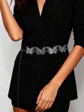 1 pezzo Catena da vita vintage bohémien e vintage in argento con farfalla e intarsi di turchese, accessorio per outfit da donna per feste, balli, raduni, festival, regalo di compleanno per la fidanzata