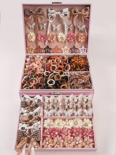 793pcs/Set Cute Princess Rhinestone Butterfly Hair Clips, Elastic Durable Non-Damaging Hair Ties, Fabric Flower Hair Clips, Girls' Hair Accessories, Suitable For Everyday Use