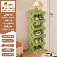 9/6 Tier Vertical Shoe Stand Space Saving Narrow Shoe Rack, Small Shoe Shelf, DIY Free Standing Shoes Storage Organizer For Entryway, Closet, Hallway, Easy Assembly And Stable In Structure, Black & White, Plastic Material, Consumables - Green - View 4