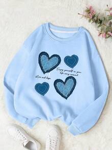 1pc Girls Long Sleeve Round Neck Pullover Top, Featuring "Vintage Floral Print" Pattern, Comfortable, Fashionable, Casual Autumn/Winter New Style Top For Young Girls/Teen Girls/Teenage Girls - Baby Blue - View 2