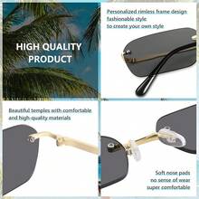 Gafas de sol Retro pequeñas y estrechas sin montura Lentes de sol rectangulares Vintage para mujeres y hombres - Gris - Ver 7