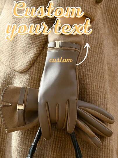 1PC Women's Pu Women's Gloves, Customized Name Text, Customized Logo, Elegant Warm Gloves, Women's Gifts, Women's Gifts, Christmas Gift Ideas, Smartphone Compatible Winter Gloves, Customized Winter Gloves