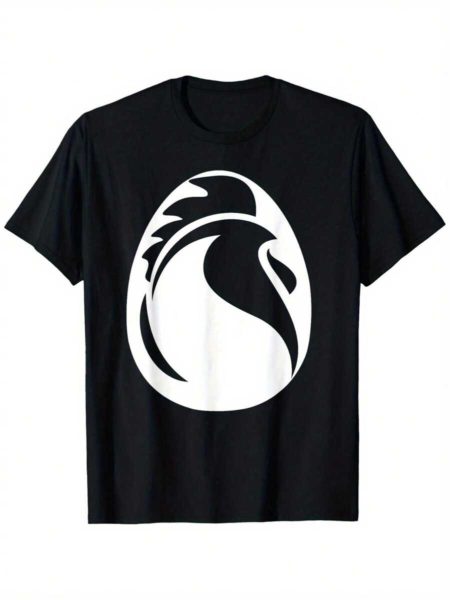 Camiseta de algodón negra para hombres con estampado gráfico de y huevo – Manga corta% Algodón Suave. Atuendo Casual Casual. Regalo perfecto para hombres. Familia; Amigos. Tallas S- - Negro - Ver 1