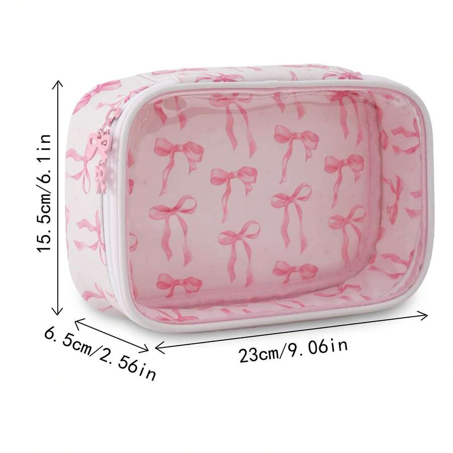 New Bow-Knot PVC Cosmetic Bag, Large Capacity Makeup Organizer, Fashion Travel Toiletry Bag For Women - Love - View 1