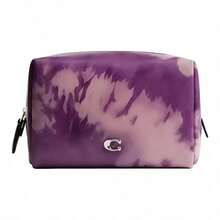 Coach Borsa per trucchi in pelle di piccole dimensioni con chiusura lampo, stampa tinta a mano, colore viola, CT915-LHPUR