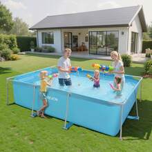 Frame Pool, Above-Ground Pool, 3000x2000x762 Mm, Steel Frame Swimming Pool, Rectangular Steel Frame Pool, Frame Pool For Garden, Garden Pool With 3960 L Water Capacity, For 4-5 People, Blue - 藍色 - 查看 9
