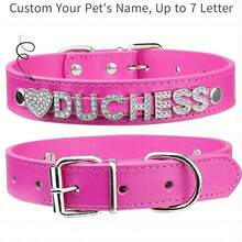 Vòng cổ chó bằng da PU tùy chỉnh có ID đính đá hình trái tim - Phụ kiện thời trang cho thú cưng, phù hợp với giống chó nhỏ đến trung bình Trang trí phong cách, thời trang, đầy màu sắc, cổ điển, dễ thương, thu gọn, dễ thương Tùy chỉnh, độc đáo, tùy chỉnh, cá nhân hóa cho thú cưng nhân ngày kỷ niệm, sinh nhật - Màu Hồng Tươi - Xem 11