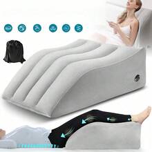 Multi-Position Inflatable Support Pillow With 45° Tilt - Leg Knee Waist Cushion With Flocking Cover, Portable Foldable For Office Home Travel (65x50x25cm) - Grey - View 4