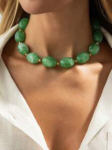 1 pezzo Collana asimmetrica in resina con perline geometriche di stile bohémien, elegante e alla moda per casual, festa, vacanze, stile di strada, appuntamenti di coppia, regalo di gioielli per festival femminili (colore e materiale soggetti all'articolo reale)