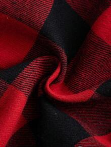 男童运动套装，复古格子图案，防皱连帽衫+多口袋工装牛仔裤，休闲儿童装，百搭单品 - 紅色 - 查看 7