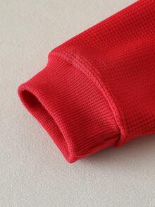 Baby Girls' Fashion Casual Cute Set, Shirt Collar Bow Embroidery 2 In 1 Sweatshirt + Bow Embroidered Cuffed Hem Jeans - Red - View 5