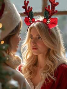 1pc Christmas Headband With Deer Antlers, Mushroom, Bells, Holiday Decoration Gift - Multicolor - View 3