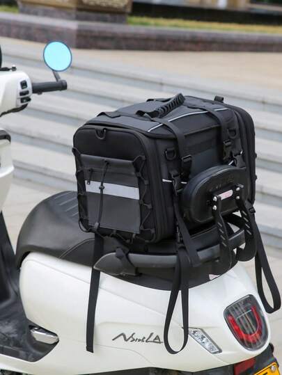 حقيبة خلفية للدراجة النارية، حقيبة سفر للدراجة النارية قابلة للتوسيع 60 لتر، حقيبة صندوق مقاومة للماء للجميع الأحوال الجوية مع أشرطة قضبان وغطاء مطر للخوذة - أسود