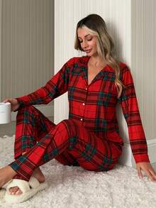 SÜET DÜĞMELİ UZUN KOL PİJAMA TAKIMI - White - View 2