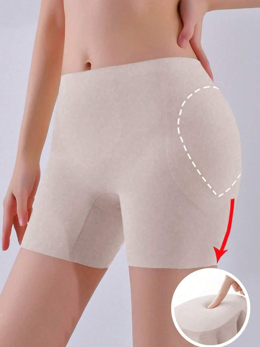 女士无缝海绵臀部和大腿塑形短裤，冰丝收腹裤，带可拆卸海绵垫
