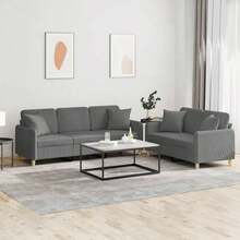 vidaXL 2-Teiliges Sofa-Set Mit Kissen, Dunkelgrauer Stoff - Grau - Übersicht 1