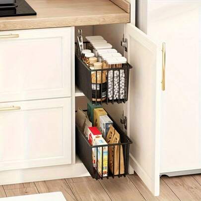 CASEGRACE 1 st utdragbar förvaringslåda med skjutbara lådor, lämplig för kök, kryddhylla och badrum, ingen borrning krävs, förvaringskorg för kryddor, burkar och flaskor, badrumsorganisatör