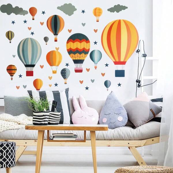 1 Set de Pegatinas y Calcomanías de Globos Aerostáticos de Acuarela y Nubes, Aventura y Viaje para Dormitorio, Aula, Sala de Juegos, Decoración del Hogar