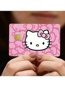 3pcs Hello Kitty Pink Bow Credit Card Sticker Set, Matte Vinyl Stickers, Minimalist Style Christmas & New Year Gift, Boyfriend Gift, High Quality PVC Card Sticker, Pale Beige Debit Card Sticker - Multicolor - View 3