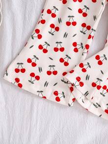 2pcs Baby Girls Lightweight Cherry Random All-Over Print Top And Pants Set, Cute & Outfit For All Seasons - Apricot - View 7