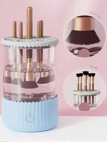 Limpiador de brochas de maquillaje, nueva actualización 2025 de 2 en 1 Limpiador y secador eléctrico de brochas de maquillaje con USB, a prueba de agua, incluye soporte de almacenamiento, modelo recargable/con enchufe, limpiador eléctrico de brochas cosméticas con giro automático para una limpieza profunda con alfombrilla de limpieza de brochas, apto para todo tipo de brochas de maquillaje, sombras de ojos, rubor, adecuado para brochas de maquillaje de todos los tamaños y estilos - Multicolor - Ver 18