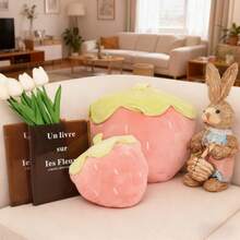 1pc Soft Plush Strawberry Decorative Throw Pillow, Pink/Red, Cute & Comfortable, Christmas Party Decor, Holiday Gift, Home Decor