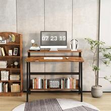 Computer Desk, Wooden Desk With Shelf And Monitor Stand, Computer Desk With Storage Space For Home Office, Office, Living Room, Brown - màu nâu - Xem 4